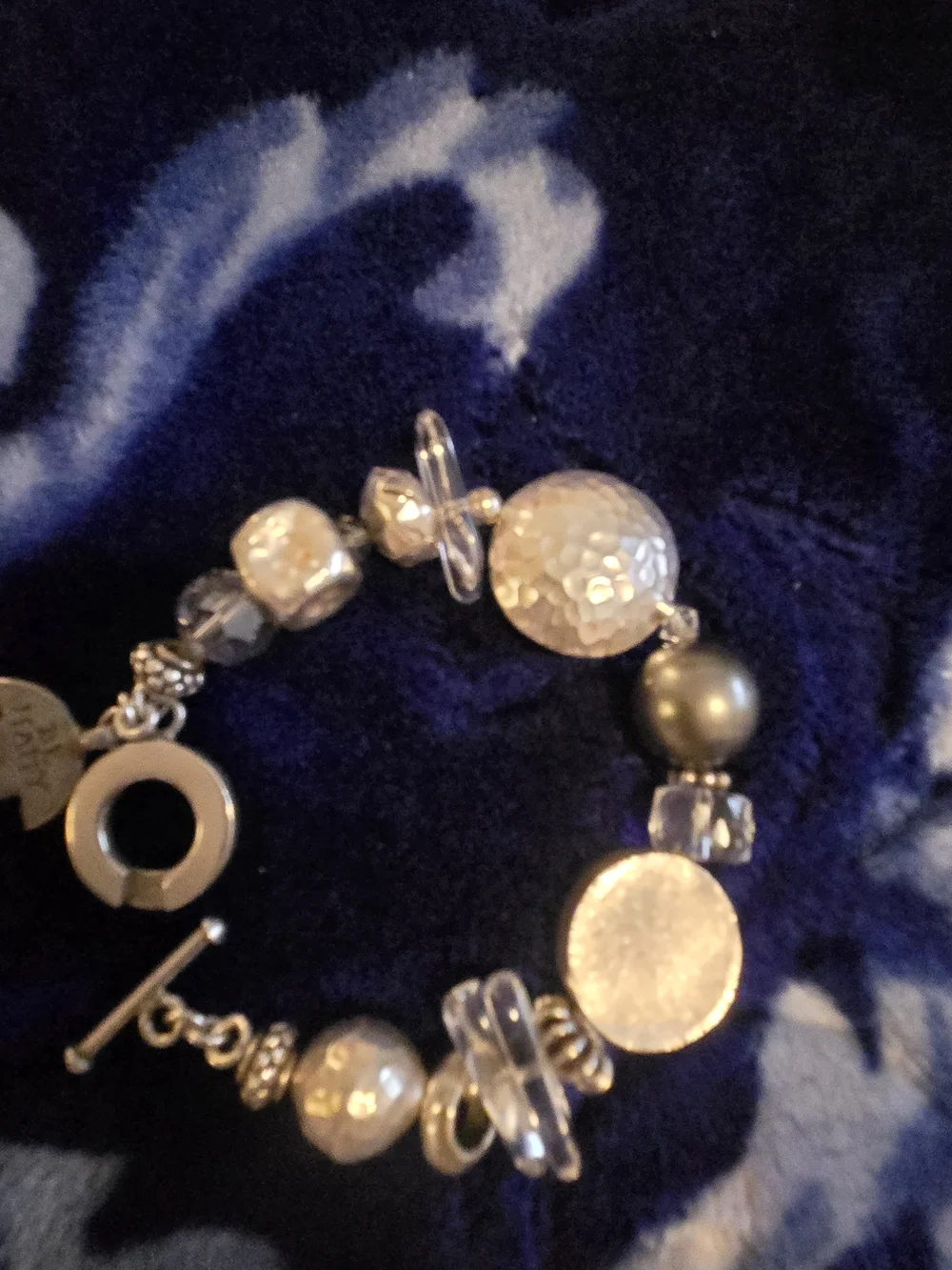 925 Sterling Silver-Accent Pearl & Crystal Charm Bracelet - White and Silver